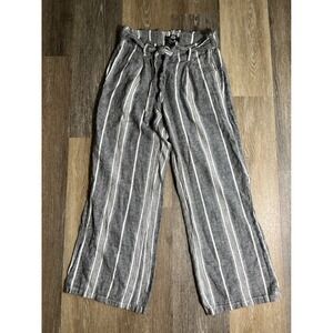 Rewash Striped Wide Leg Pants Womens Small Grey White Excellent Linen Blend